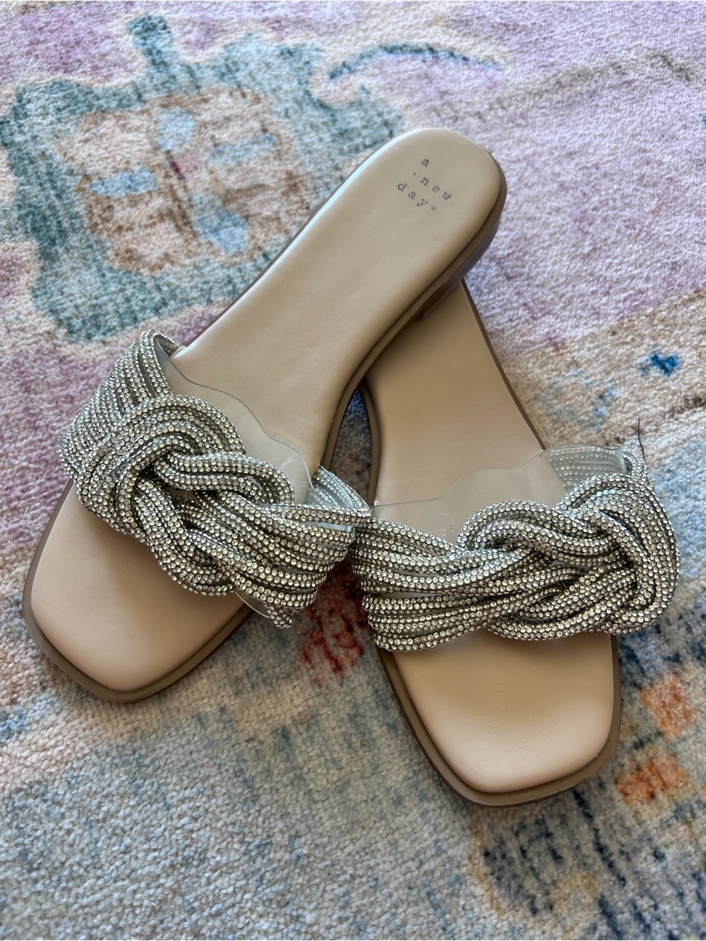 a new day Silver Braided Crystal Slide Sandals